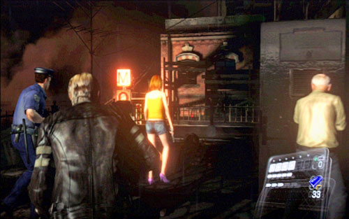 After killing a large group of enemies, use the emergency stairs and go down to reach the bus there - Chapter 1 - City Streets - Leon's campaign - Resident Evil 6 - Game Guide and Walkthrough