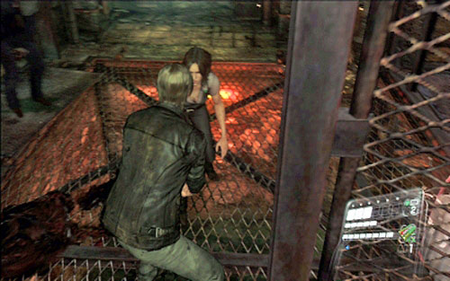 You have to help your companion to jump on it and wait until she starts another mechanism - Chapter 2 - Underground Laboratory - Leon's campaign - Resident Evil 6 - Game Guide and Walkthrough