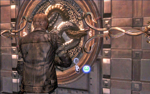 Behind the fire you'll find a gate with snake relief - Chapter 3 - The Catacombs - Leon's campaign - Resident Evil 6 - Game Guide and Walkthrough