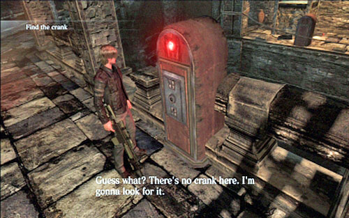 A few steps further you'll find a mechanism which opens the crate - unfortunately the crank is missing - Chapter 3 - The Catacombs - Leon's campaign - Resident Evil 6 - Game Guide and Walkthrough