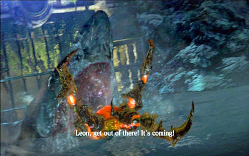 Once you get through, swim to the land indicated by the game, watching out for the shark - Chapter 3 - The Underground Lake - Leon's campaign - Resident Evil 6 - Game Guide and Walkthrough