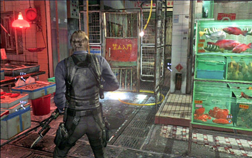 In order to the first key, head left - Chapter 4 - The Outdoor Market - Leon's campaign - Resident Evil 6 - Game Guide and Walkthrough