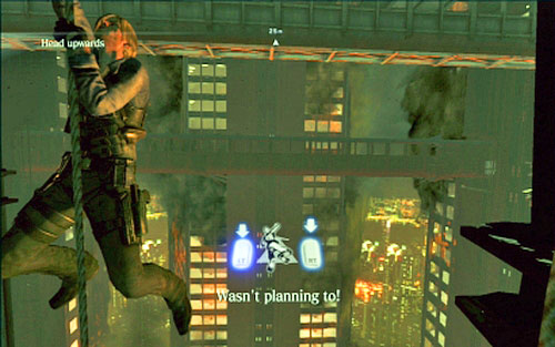 Once the animation is over, you'll end on the rope hanging from the building - Chapter 5 - The Final Fight with Simmons - Leon's campaign - Resident Evil 6 - Game Guide and Walkthrough
