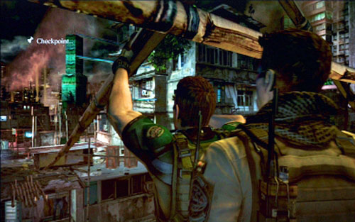 You'll find there a rope which can be used to get to the adjacent building - Chapter 1 - The Shootout on The Rooftop - Chris's campaign - Resident Evil 6 - Game Guide and Walkthrough