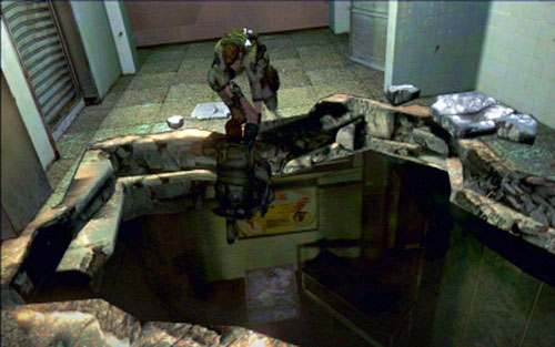 In the next room run to the right and bypass the hole in the floor on the right side - Chapter 1 - Rescue the Hostages - Chris's campaign - Resident Evil 6 - Game Guide and Walkthrough