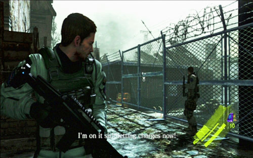 When the area is clear, move to the fence on the left - Chapter 2 - Assault on The City - Chris's campaign - Resident Evil 6 - Game Guide and Walkthrough