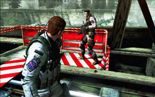 Climb ladder to the top of the construction, picking up ammo from crates on your way there - Chapter 2 - The Bridge - Chris's campaign - Resident Evil 6 - Game Guide and Walkthrough