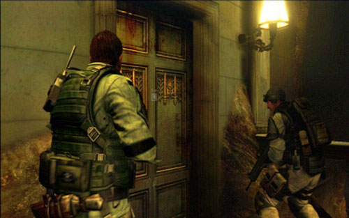 After another cut-scene go to the building's floor and then open indicated door - Chapter 2 - Abandoned Mansion - Chris's campaign - Resident Evil 6 - Game Guide and Walkthrough