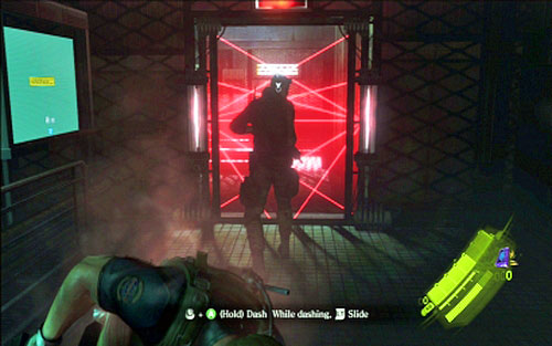 Once you get to the end of the corridor, destroy two crystals at the door and enter the elevator - Chapter 3 - The Secret Lab - Chris's campaign - Resident Evil 6 - Game Guide and Walkthrough