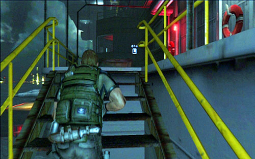 Once you get to the deck, head to the right all the time, jumping between platforms and climbing up the stairs and ladders - Chapter 4 - The Hold - Chris's campaign - Resident Evil 6 - Game Guide and Walkthrough