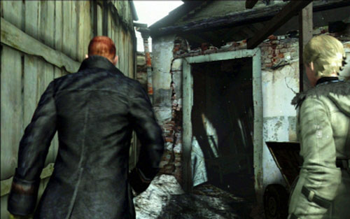You have to run to the building on the left as fast as you can, so you won't be hit by a helicopter - Chapter 1 - Escape Through The Ruins - Jake's campaign - Resident Evil 6 - Game Guide and Walkthrough