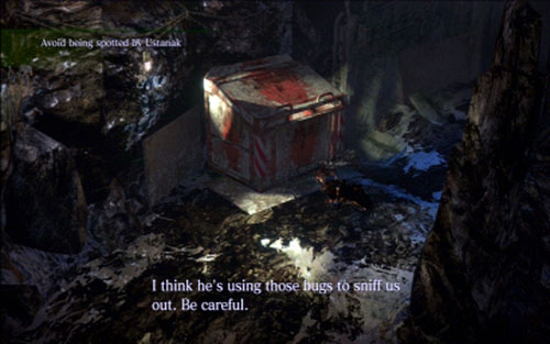 If you're noticed, quickly take cover in the nearby container - Chapter 2 - The Frozen Cavern - Jake's campaign - Resident Evil 6 - Game Guide and Walkthrough