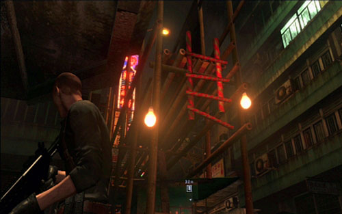 Once you kill them, help your companion to climb the damaged ladder on the left - Chapter 4 - Dark Alleys - Jake's campaign - Resident Evil 6 - Game Guide and Walkthrough