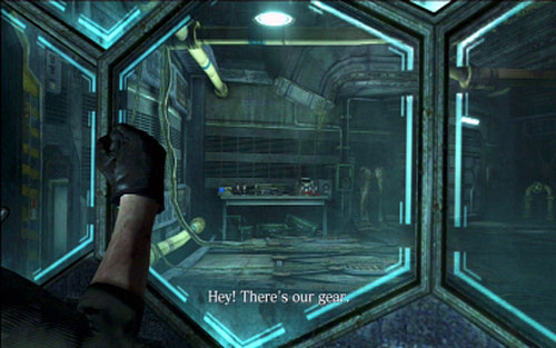 When the stage begins, look through the window next to the door, to find weapons inside the adjacent room - Chapter 5 - Escaping The Prison - Jake's campaign - Resident Evil 6 - Game Guide and Walkthrough