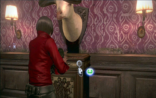 In order to unlock it, you have to use a button under the goat head - Chapter 1 - The Apartment - Ada's campaign - Resident Evil 6 - Game Guide and Walkthrough