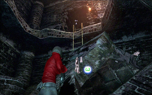 When you place the item in a proper place, stand next to the slipped ladder and use the zipline to get to the upper level - Chapter 2 - Last Fragment of The Key - Ada's campaign - Resident Evil 6 - Game Guide and Walkthrough