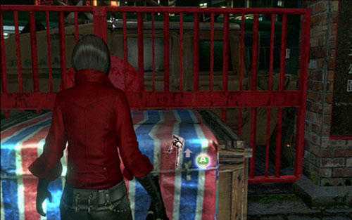 After the stage begins, go forwards until you reach the large red gate - Chapter 3 - City Streets - Ada's campaign - Resident Evil 6 - Game Guide and Walkthrough