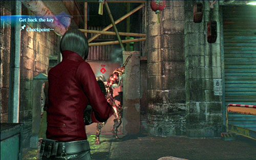 The sidewalk will lead you to the key, which open the nearby door - Chapter 3 - Chainsaw Mutant - Ada's campaign - Resident Evil 6 - Game Guide and Walkthrough
