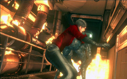 You'll reach the flames, where two breaking up mutants will attack you - Chapter 4 - Three Fragments of Code - Ada's campaign - Resident Evil 6 - Game Guide and Walkthrough