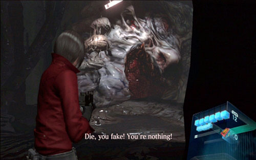 When the eyes are gone, select the machine gun and keep shooting at one spot, next to the mouth - Chapter 4 - Fighting Carla - Ada's campaign - Resident Evil 6 - Game Guide and Walkthrough