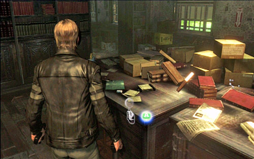 After scene with an alarm and huge zombie attack, go to the adjacent room and examine desks there - Chapter I - Emblems - Leon - Resident Evil 6 - Game Guide and Walkthrough