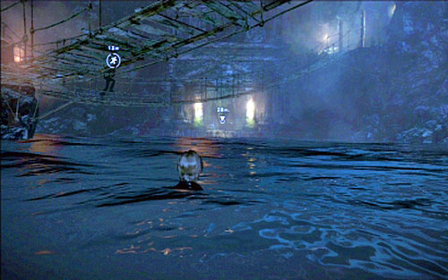 After first encounter with mutated shark, you'll have to swim to the other side of the underground lake, playing as Leon - Chapter III - Emblems - Leon - Resident Evil 6 - Game Guide and Walkthrough