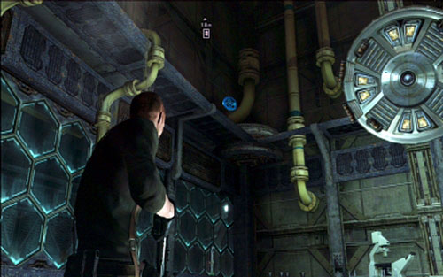 Once you get your weapons back and open the door, look up at one of the corners of the small room - Chapter V - Emblems - Jake - Resident Evil 6 - Game Guide and Walkthrough