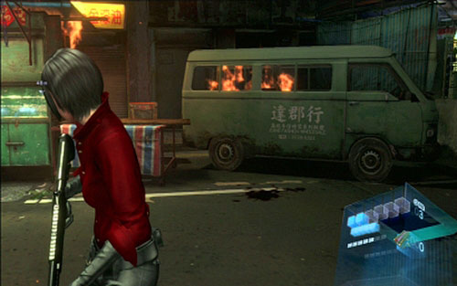 Right before the scene with executing civilians, you should see a big green van - Chapter III - Emblems - Ada Wong - Resident Evil 6 - Game Guide and Walkthrough