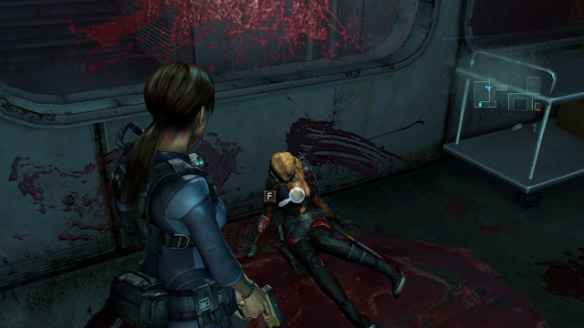 When the area is clear, look at a dead woman and scan an area around her with Genesis - Into the Depths - part III - Episode 1 - Resident Evil: Revelations - Game Guide and Walkthrough