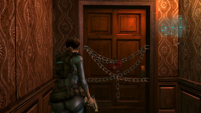 Opposite to the place where youve been trapped, you should see a chained door - Double Mystery - part II - Episode 2 - Resident Evil: Revelations - Game Guide and Walkthrough