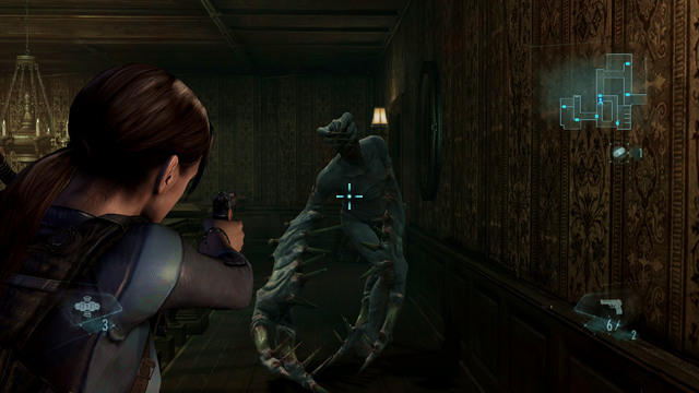From the dining room return to the place where Gill was trapped - Double Mystery - part II - Episode 2 - Resident Evil: Revelations - Game Guide and Walkthrough