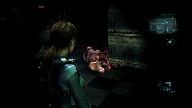 Last one encounter takes place in the room with violet glowing machine - A Nightmare Revisited - Episode 4 - Resident Evil: Revelations - Game Guide and Walkthrough