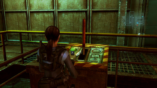 After a short cut scene get out through the door on the other side and get into an elevator - Cat and Mouse - part II - Episode 6 - Resident Evil: Revelations - Game Guide and Walkthrough