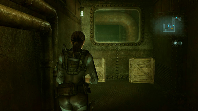 When you land, go through the door behind your back and head for stairs marked on the map - Cat and Mouse - part II - Episode 6 - Resident Evil: Revelations - Game Guide and Walkthrough