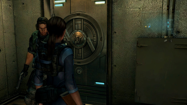 Take a key from Chris when you get onto surface and go through pointed door - All on the Line - part III - Episode 8 - Resident Evil: Revelations - Game Guide and Walkthrough