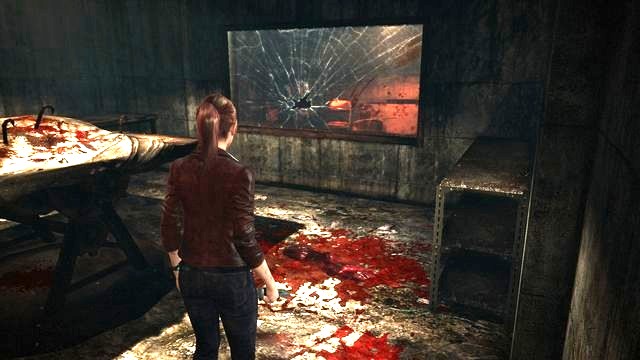 approach the glass pane and perform a melee attack. - Escape the facility - Penal Colony - Claire - Resident Evil: Revelations 2 - Game Guide and Walkthrough