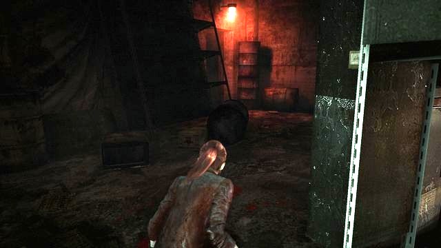 After you duck, you can crouch under some of the collapsed shelves - Escape the facility - Penal Colony - Claire - Resident Evil: Revelations 2 - Game Guide and Walkthrough