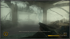 Pass the Goliath [1] and go under the icy bridge [2] - Chapter 5 - p. 1 - Walkthrough - Resistance 3 - Game Guide and Walkthrough