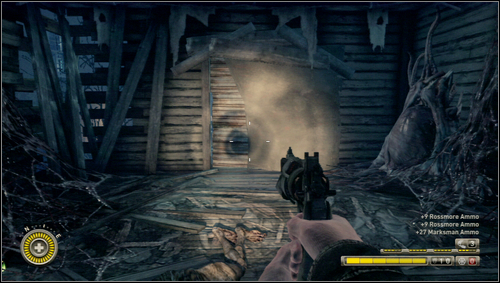 When you leave the attic jump down to the other room where beside the ammo you'll find a hidden door [1] - Chapter 11 - p. 2 - Walkthrough - Resistance 3 - Game Guide and Walkthrough