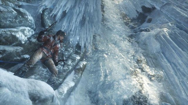 Once you regain control of Lara, go right, then jump on the icy fragment of the wall - Siberia - Climb on the mountain top - Walkthrough - Rise of the Tomb Raider - Game Guide and Walkthrough
