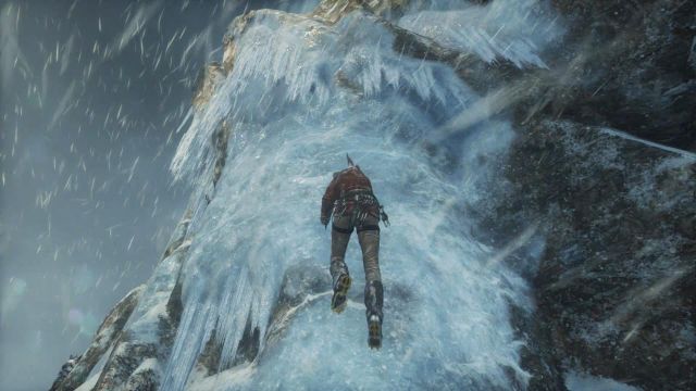 Walk towards the ice wall and press X button to stick the axe into the ice - Siberia - Climb on the mountain top - Walkthrough - Rise of the Tomb Raider - Game Guide and Walkthrough