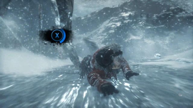 Once again, Lara will start sliding down, be ready for another QTE - Siberia - Climb on the mountain top - Walkthrough - Rise of the Tomb Raider - Game Guide and Walkthrough