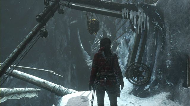 Spin the turning wheel and climb onto the mast quickly, where you can jump over onto the container - Tomb - Ice Ship - Glacial Caverns - Rise of the Tomb Raider - Game Guide and Walkthrough