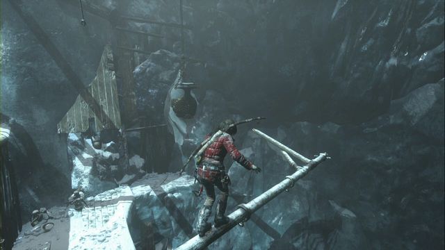 Jump over the container hanging down. - Tomb - Ice Ship - Glacial Caverns - Rise of the Tomb Raider - Game Guide and Walkthrough
