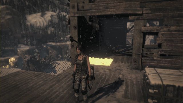 To get downstairs, you need to attach the rope to the planks to gain passage down (aim at the very edge of the obstacle) - Relics - Soviet Installation - Rise of the Tomb Raider - Game Guide and Walkthrough