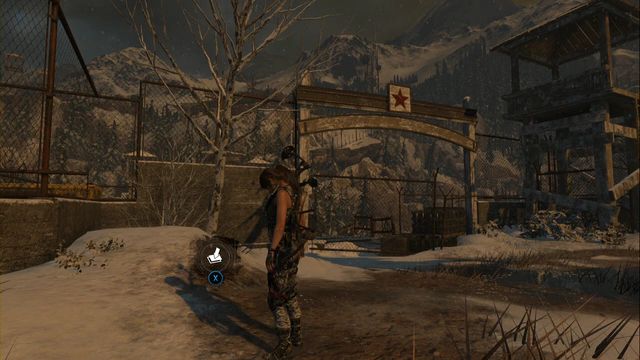 In front of the gate, to the left of the road - Survival Caches - Soviet Installation - Rise of the Tomb Raider - Game Guide and Walkthrough