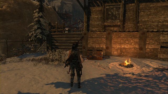 At the campfire in Logging Camp - Chests and crypt treasures - Soviet Installation - Rise of the Tomb Raider - Game Guide and Walkthrough