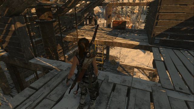 At the upper level of the wooden building - Chests and crypt treasures - Soviet Installation - Rise of the Tomb Raider - Game Guide and Walkthrough