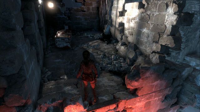 In the same chamber as the above chest - before the chamber with canisters in it and an explosive barrel, on the left, there is a path up and that is where the chest is - Relics, murals and chests - Abandoned Mine - Rise of the Tomb Raider - Game Guide and Walkthrough
