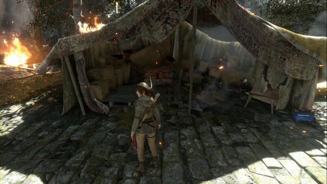 In the tent, opposite the path down into the lower location - Chests and murals - The Acropolis - Rise of the Tomb Raider - Game Guide and Walkthrough